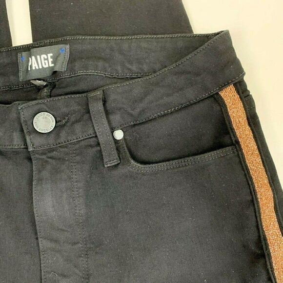 Paige Hoxton Ankle Jeans 27 Black Shadow Gold - Picture 2 of 8